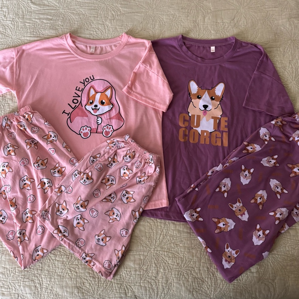 Corgi Kids Pajama Set - Pink and Purple